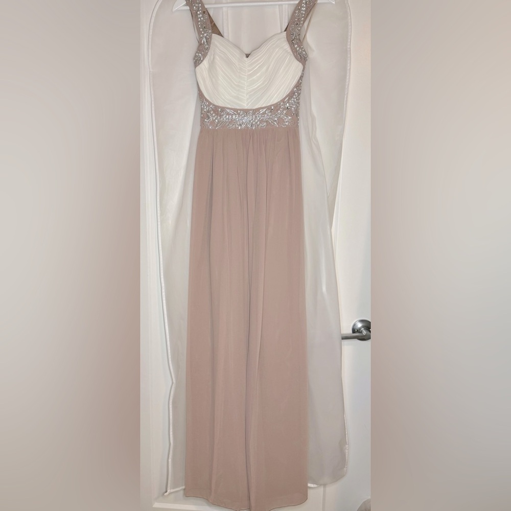 QUIZ Cream & Mocha Chiffon Maxi Dress with Sequin Details